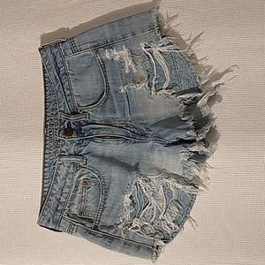 American Eagle Outfitters‎ Size 4 Hi Rise Festival Jean Shorts Shredded Denim